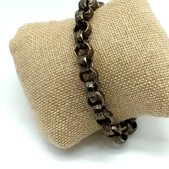Vintage EP Erwin Pearl Hammered Chunky Rolo Chain Link Bracelet Unisex - Picture 9 of 16